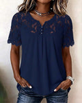 Blusa de encaje patchwork de manga corta