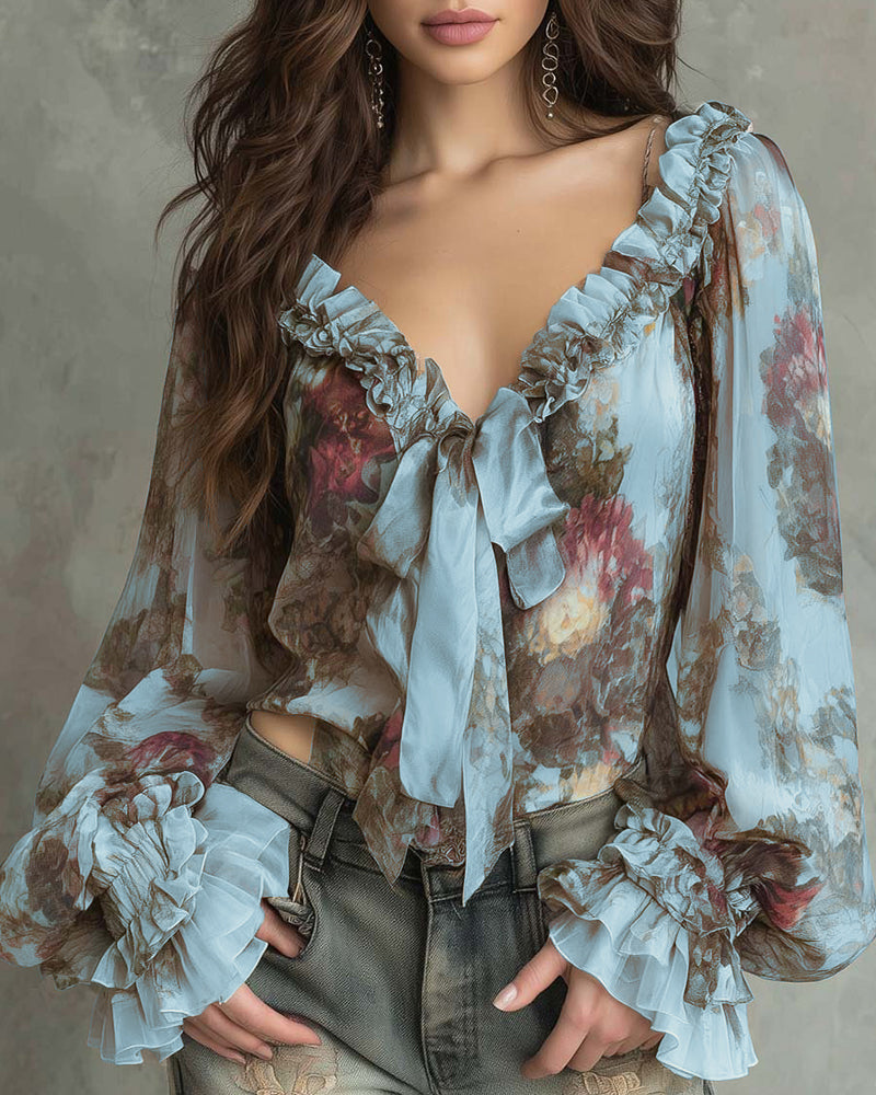 Blusa elegante con estampado de loto
