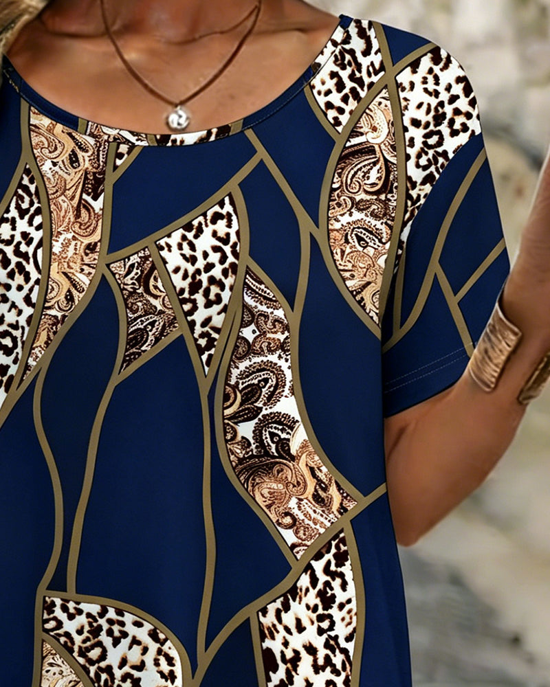 Camiseta irregular geométrica con estampado de leopardo