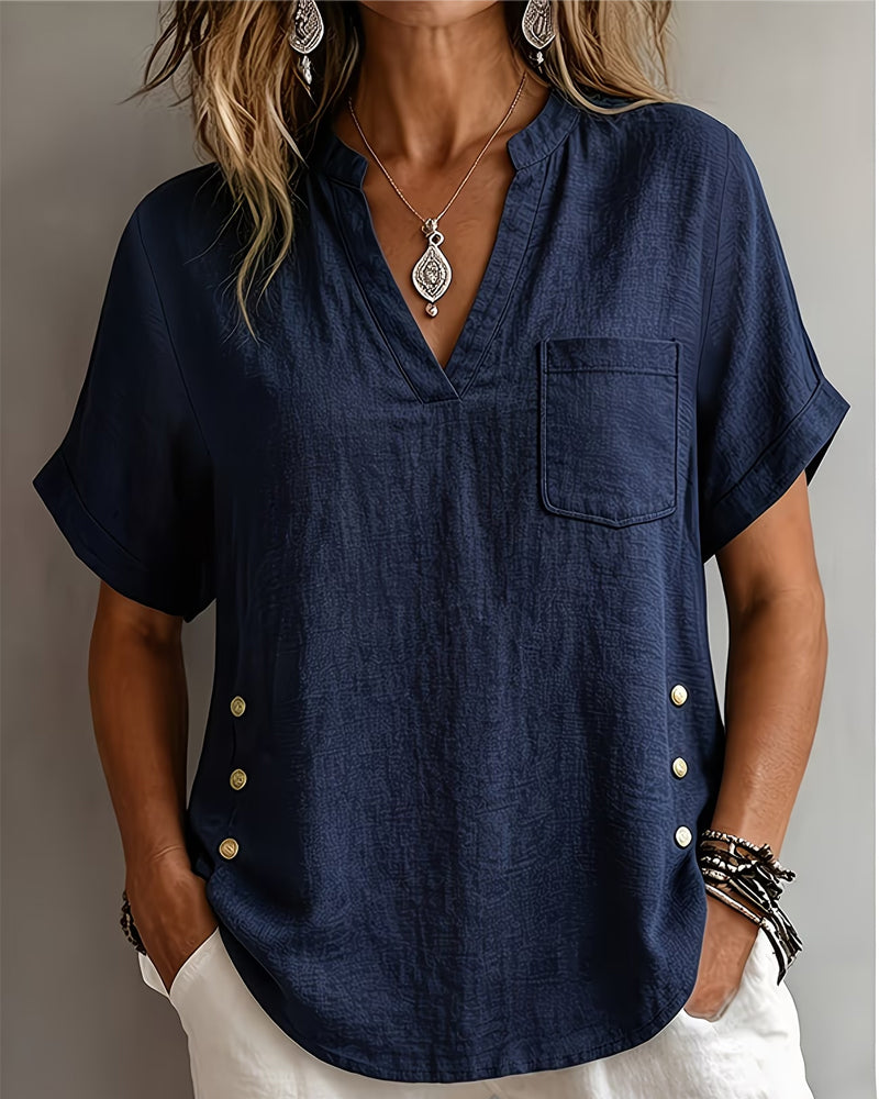 Blusa de escote en V de manga corta holgada