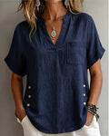 Blusa de escote en V de manga corta holgada
