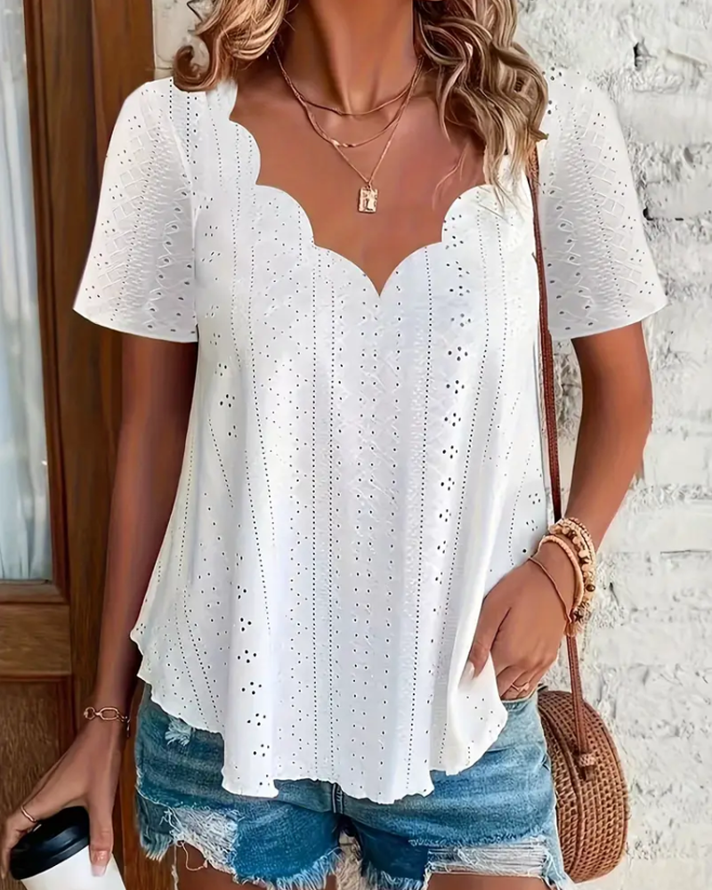 Camiseta con cuello en V estilo francés