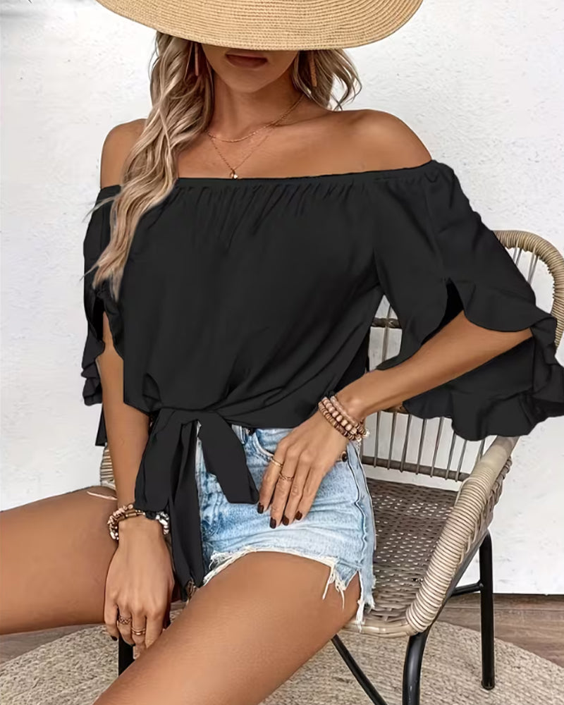 Blusa hombros descubiertos con nudo y mangas acampanadas