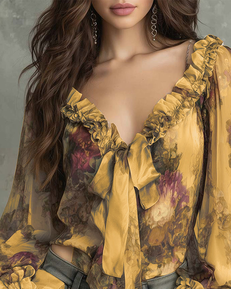 Blusa elegante con estampado de loto