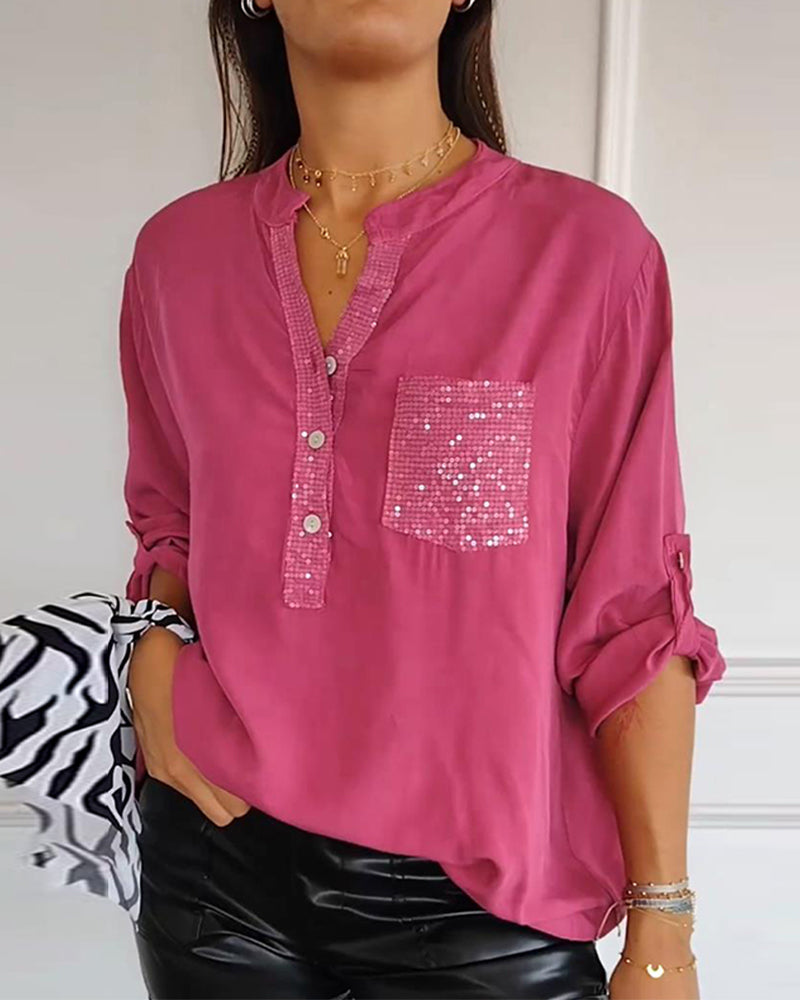 Top casual patchwork con lentejuelas amplio