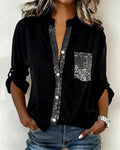 Top casual con paneles y botones con lentejuelas