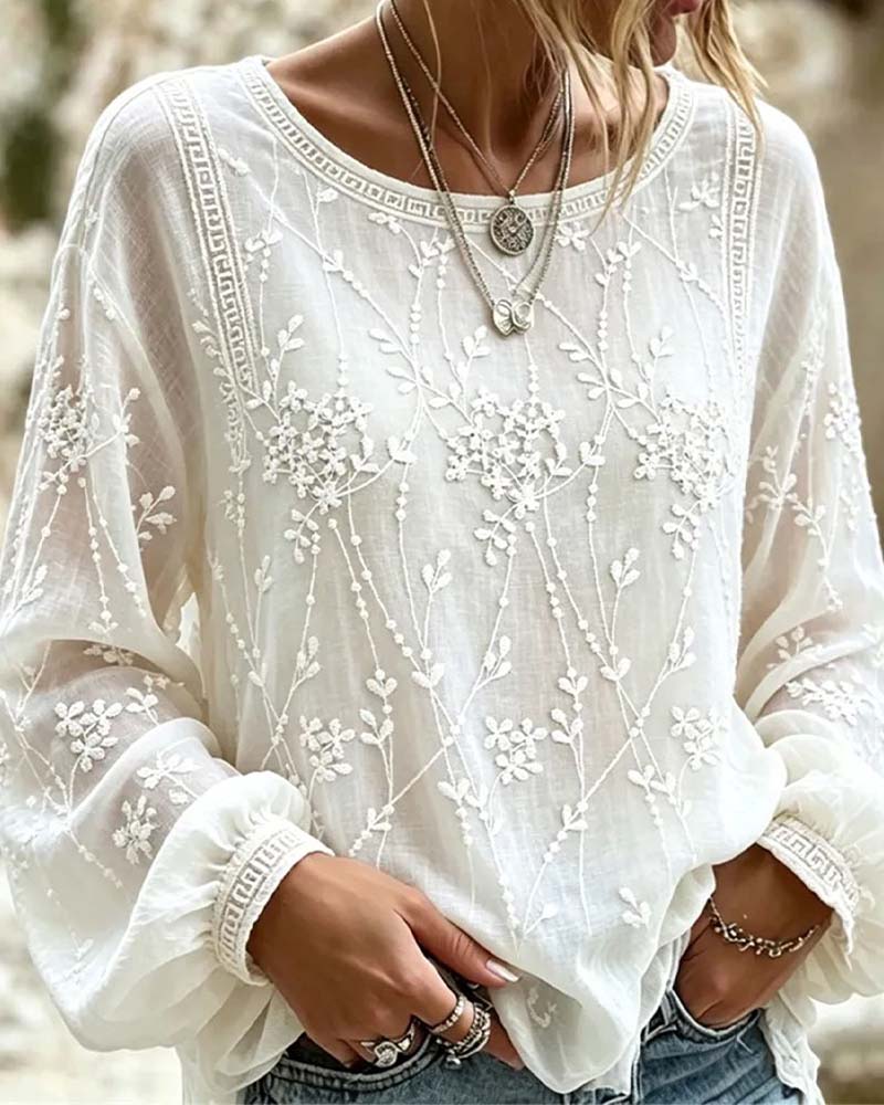 Blusa floral tridimensional de manga farol
