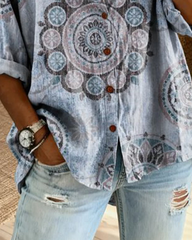 Camisa con motivo mandala, hombro caído, manga