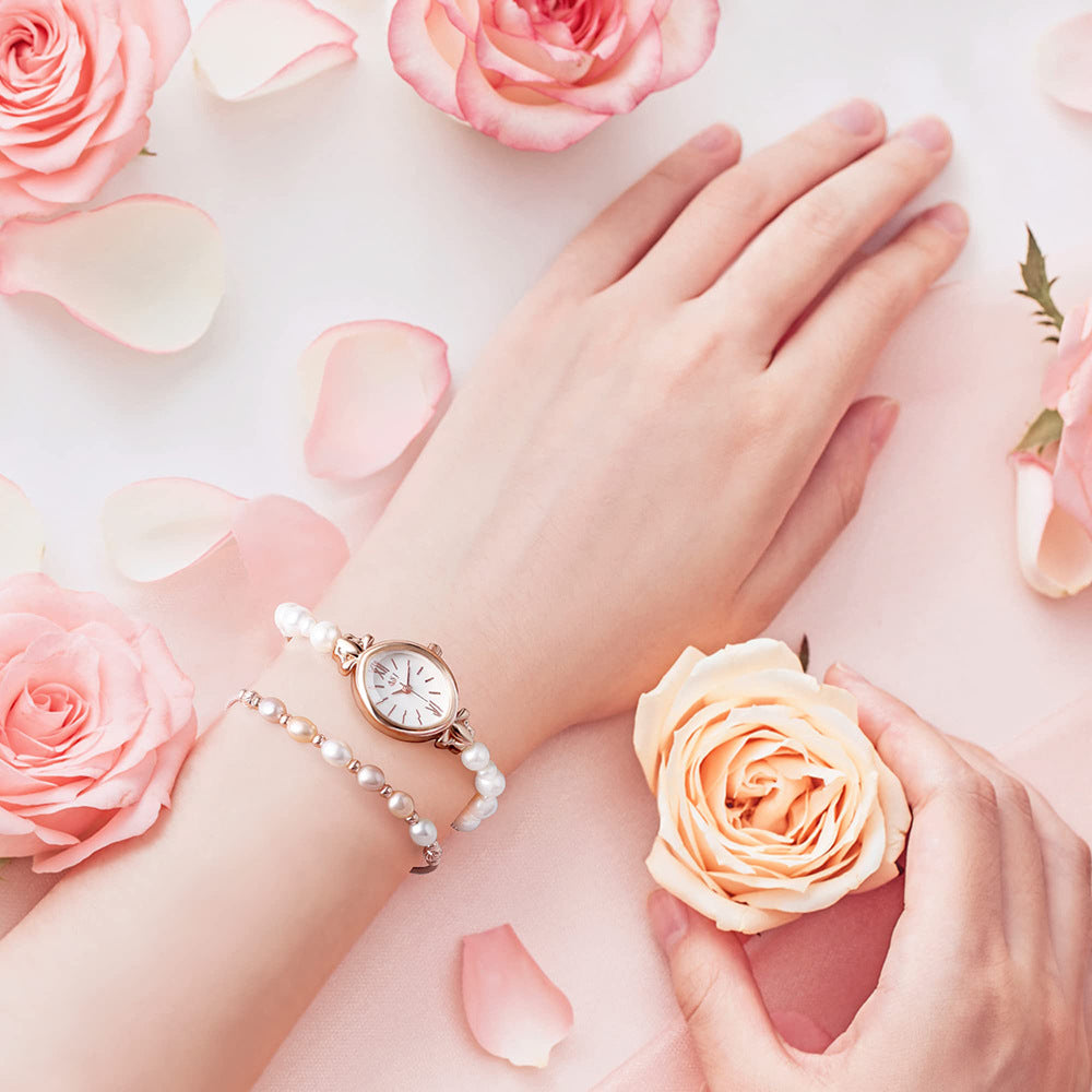 Pretty Pearl Quartz Bracelet Watch – Rose Gold