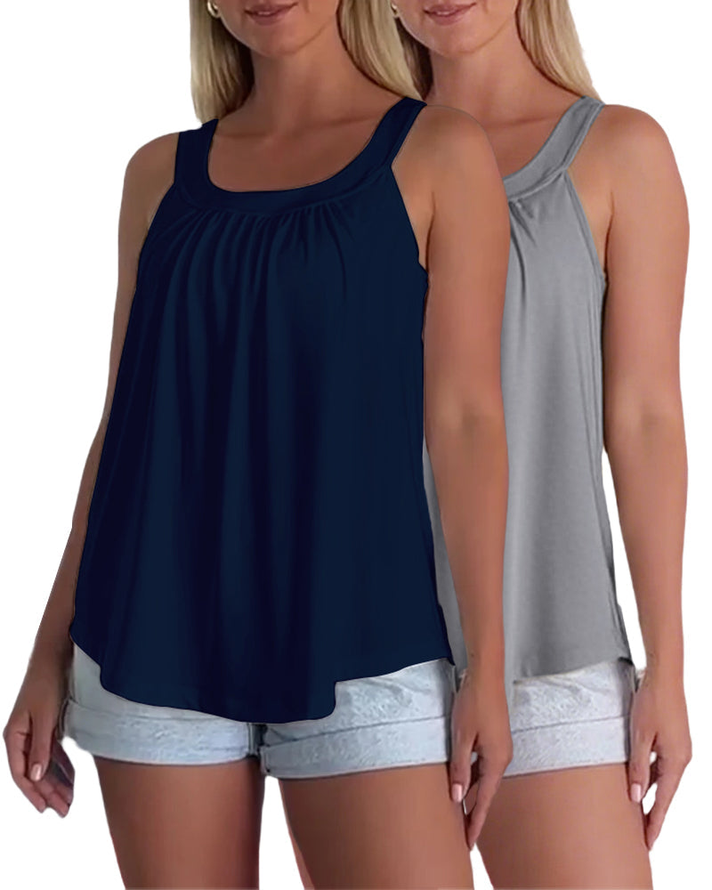 Conjunto de top sin mangas liso y plisado