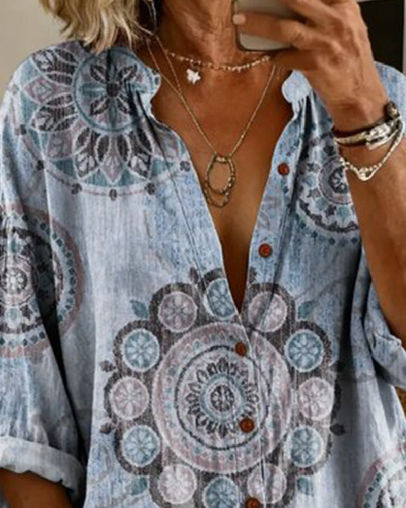 Camisa con motivo mandala, hombro caído, manga