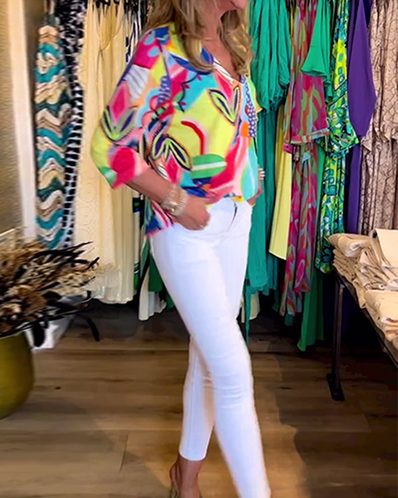 Blusa amplia estampada de manga larga