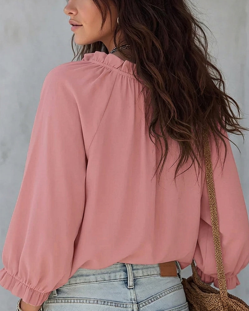 Blusa de cuello en V con lazos