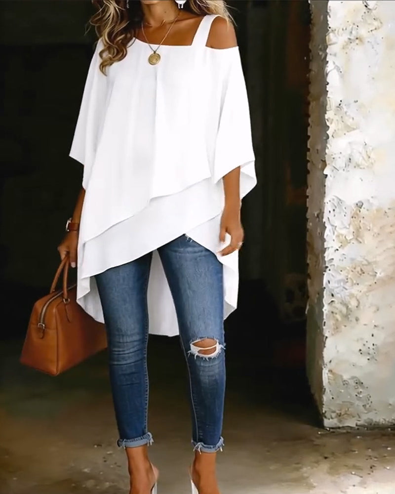 Blusa asimétrica de hombro al descubierto, de color liso y casual