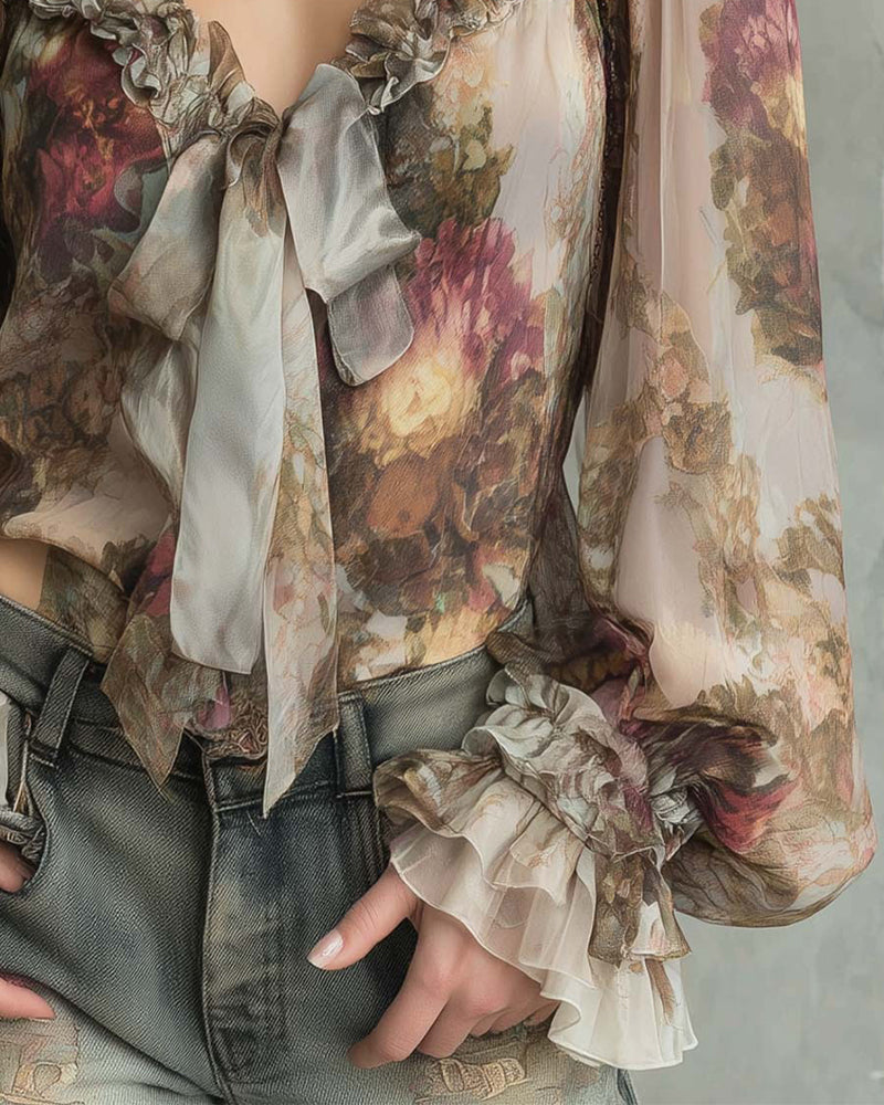 Blusa elegante con estampado de loto