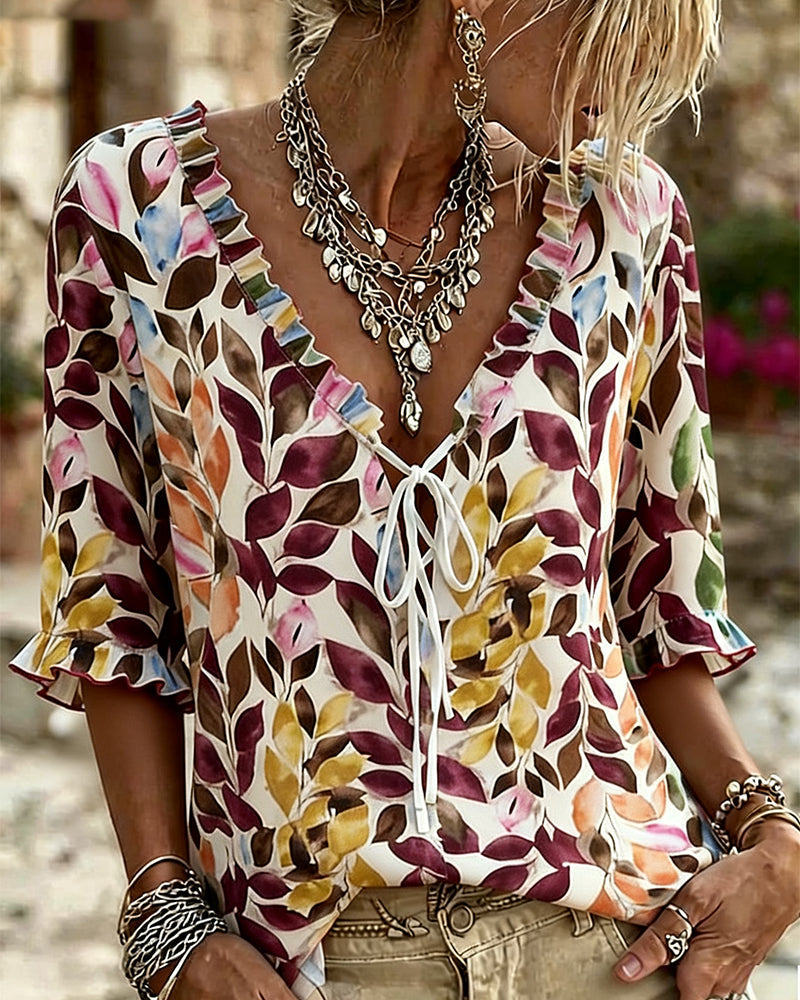 Blusa casual estampada con mangas volantes