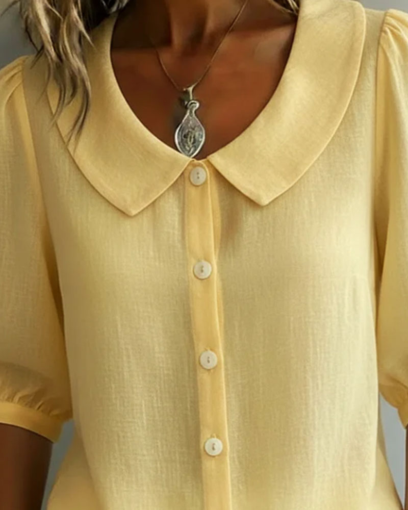 Camisa de algodón de manga 3/4 con cuello Peter Pan