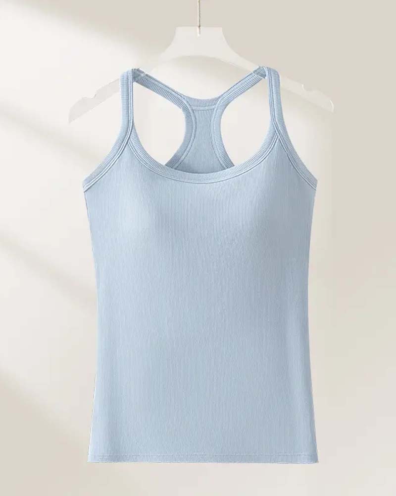 Camiseta sin mangas con sostén integrado de punto canalé liso