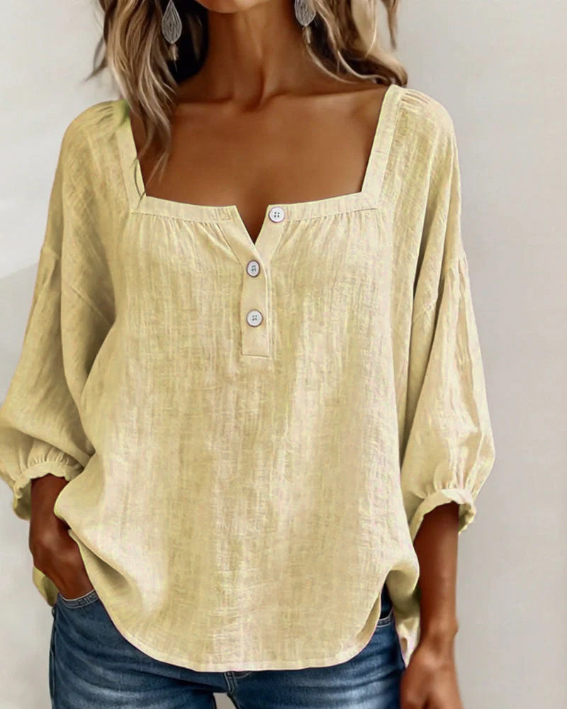 Blusa simple de cuello cuadrado y manga larga