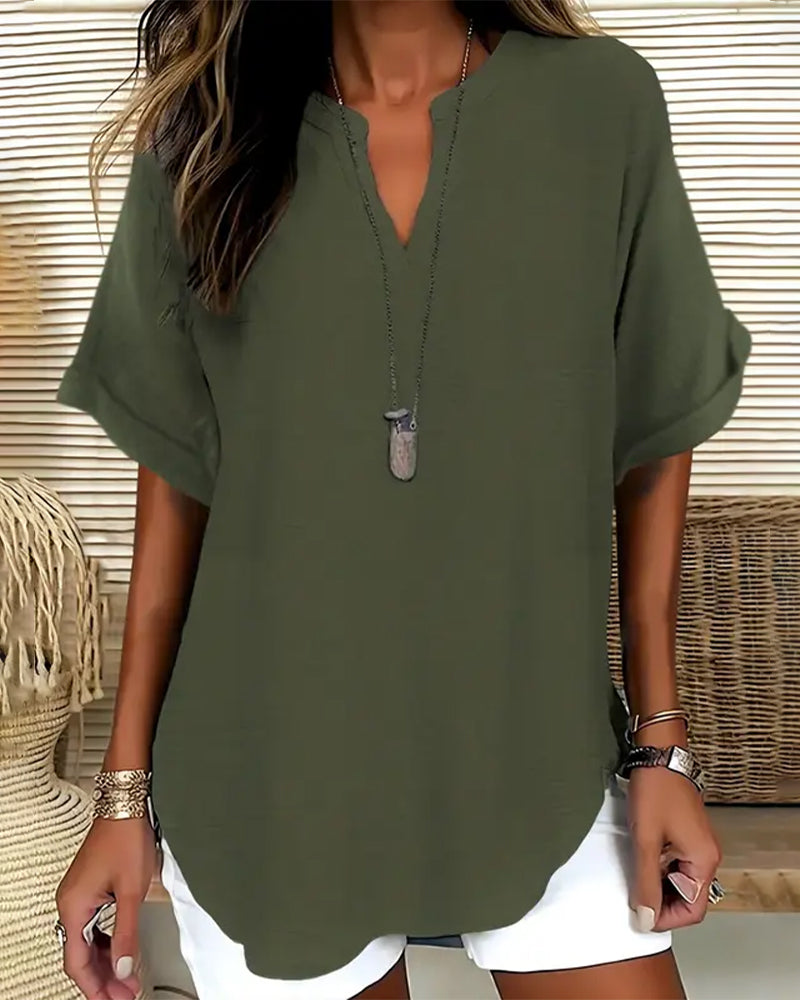 Blusa holgada de color liso para mujer casual
