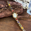 Retro Oval Quartz Watch with Multicolored Crystal Bracelet