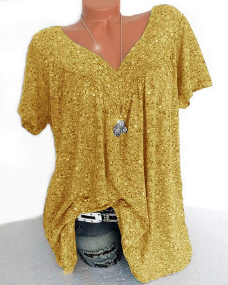 Camiseta holgada de manga corta y escote en V