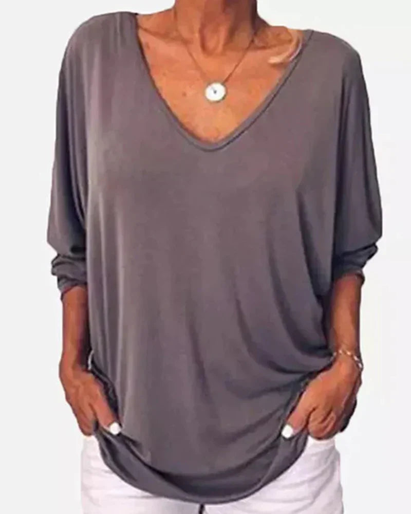 Top de cuello en V con botones en la espalda, mangas 3/4