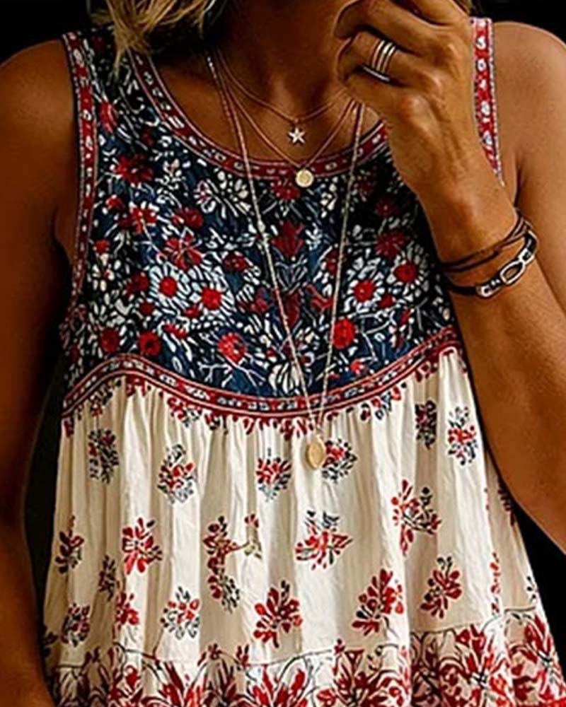 Top sin mangas de cuello redondo bohemio