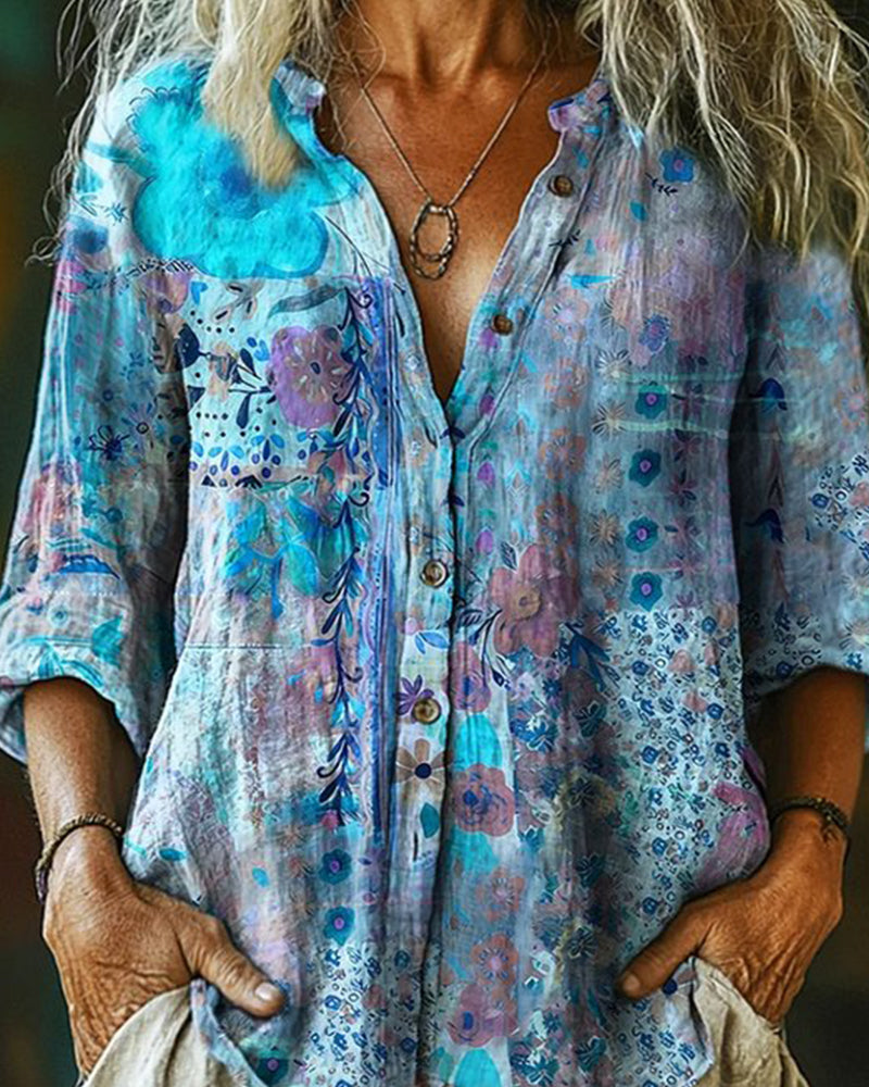 Camisa Artística con Estampado Floral