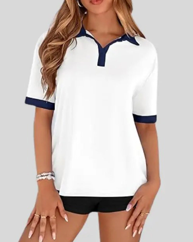 Camiseta polo de color blocking con mangas cortas