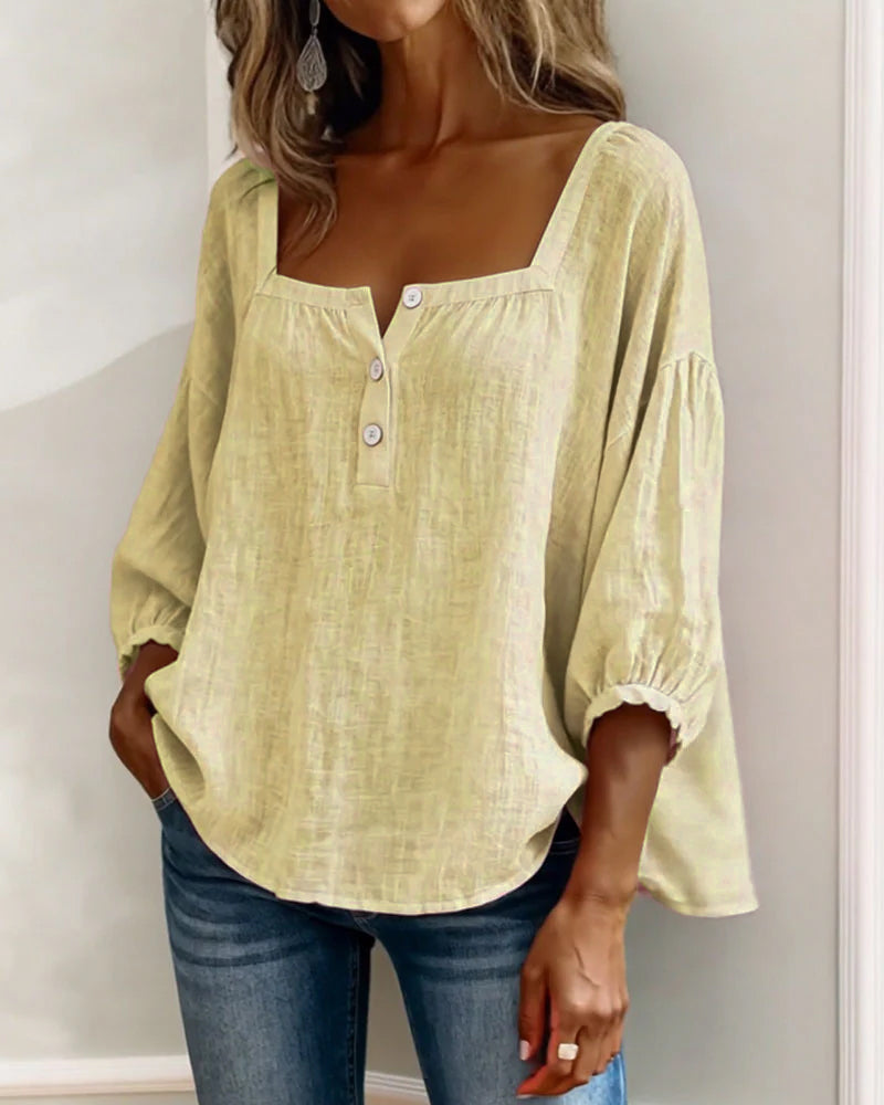 Blusa simple de cuello cuadrado y manga larga