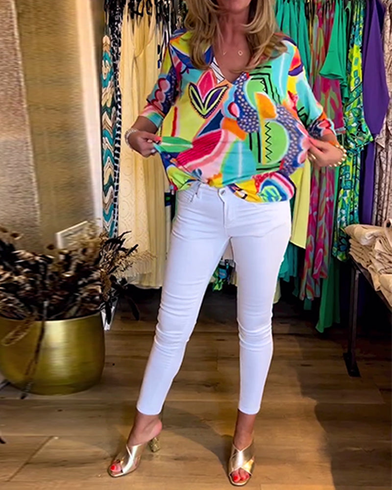 Blusa amplia estampada de manga larga
