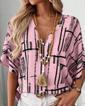 Blusa escote en V, corte recto, mangas murciélago