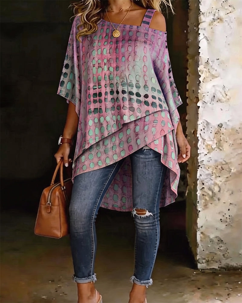 Blusa estampada de lunares con escote asimétrico de un solo hombro