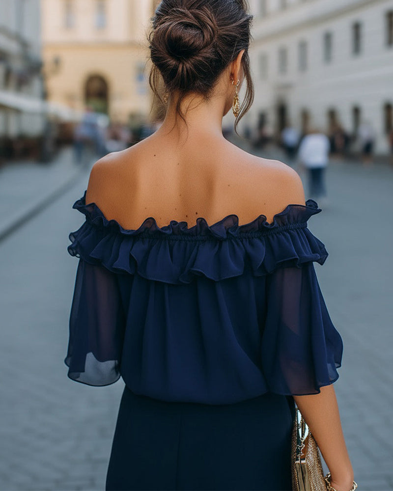 Blusa elegante sin hombros con volantes