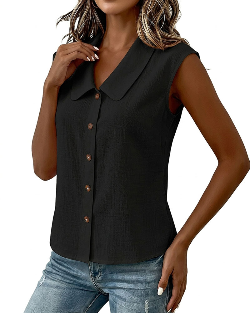 Camisa sin mangas con cuello de lino y algodón