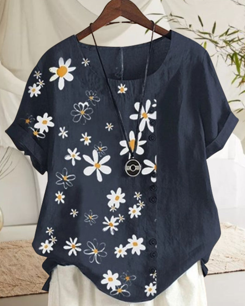 Blusa holgada de manga corta de algodón