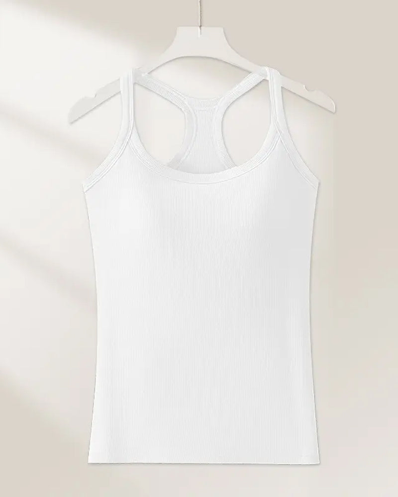 Camiseta sin mangas con sostén integrado de punto canalé liso