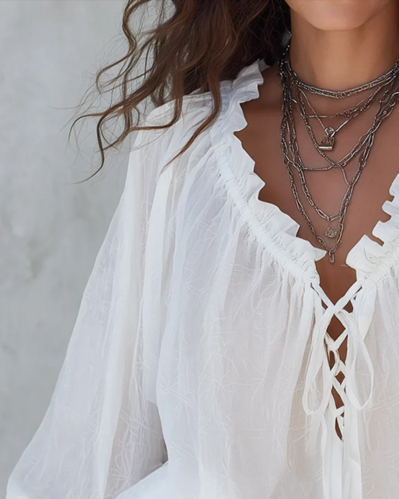 Blusa de cuello en V con lazos
