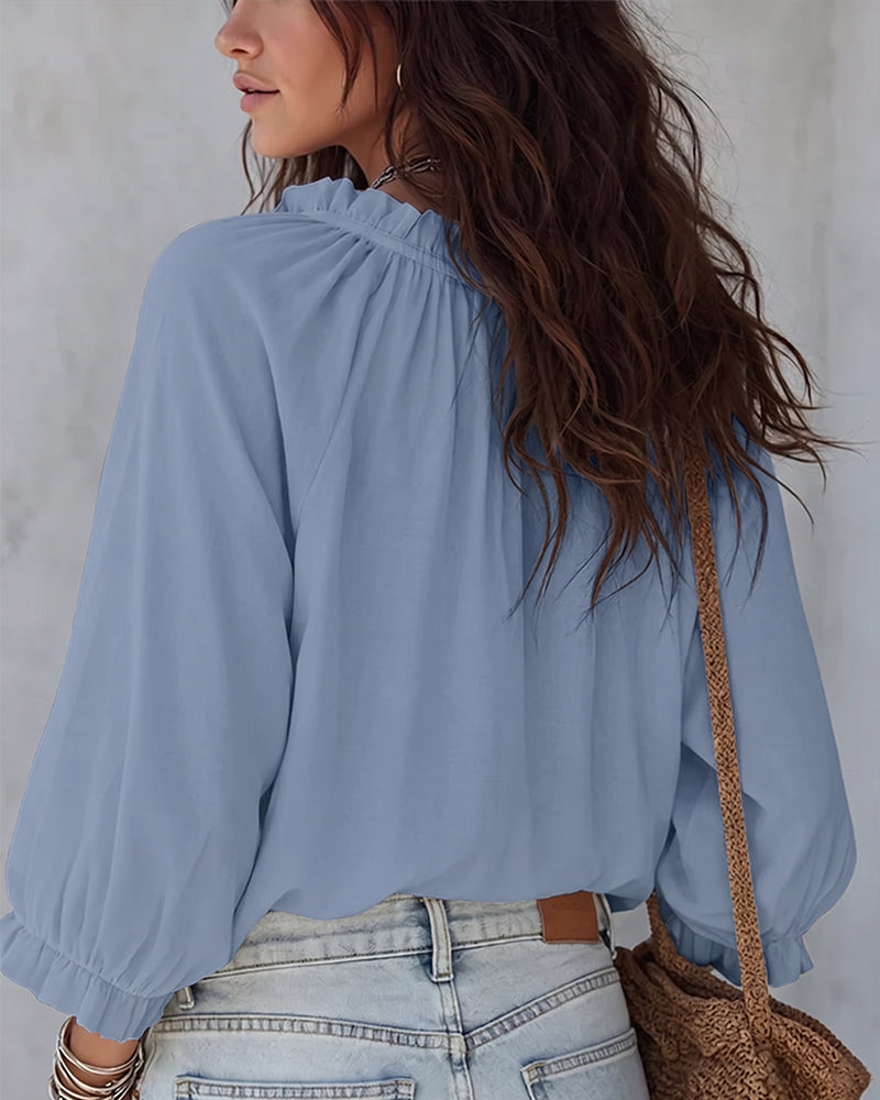 Blusa de cuello en V con lazos