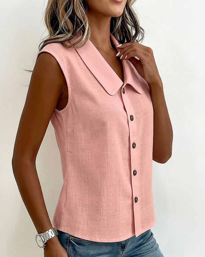 Camisa sin mangas con cuello de lino y algodón