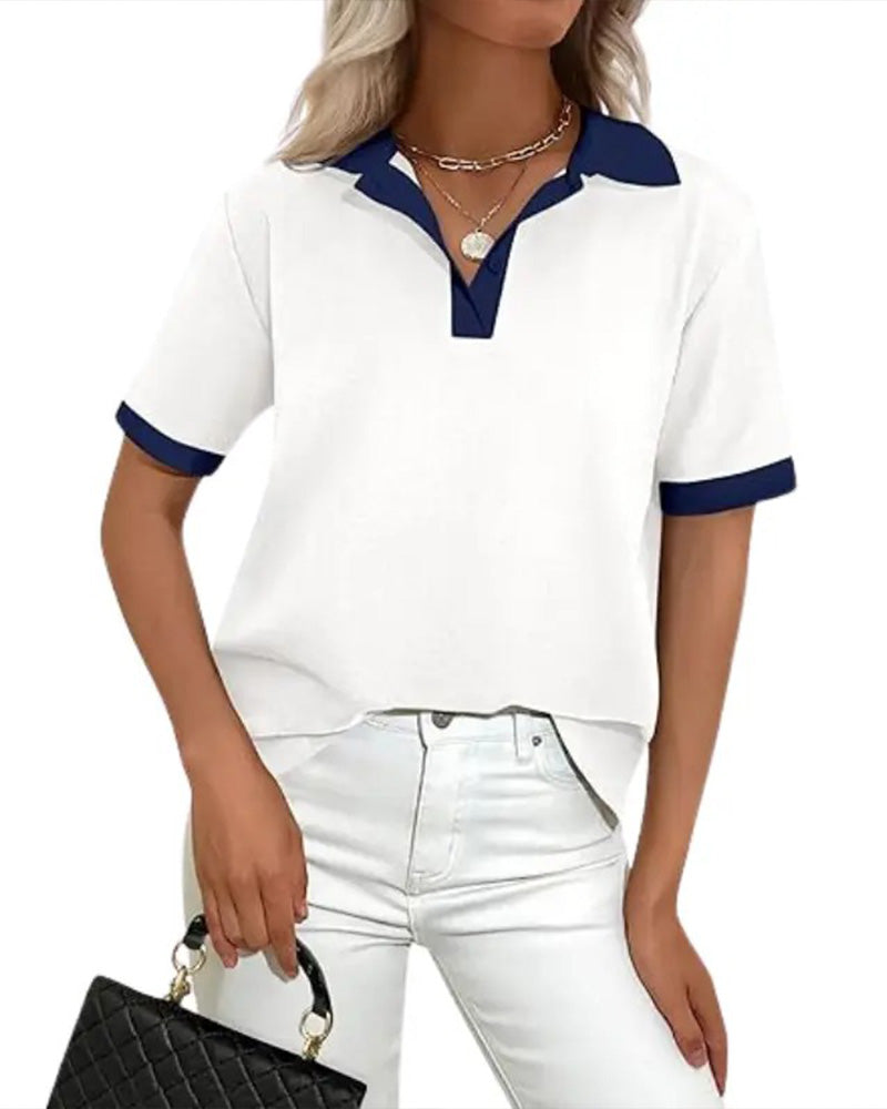 Camiseta polo de color blocking con mangas cortas