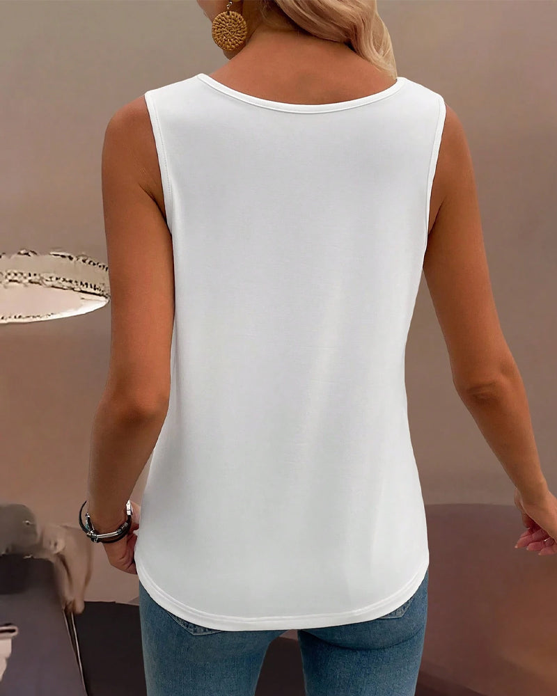 Top sin mangas de cuello ancho liso