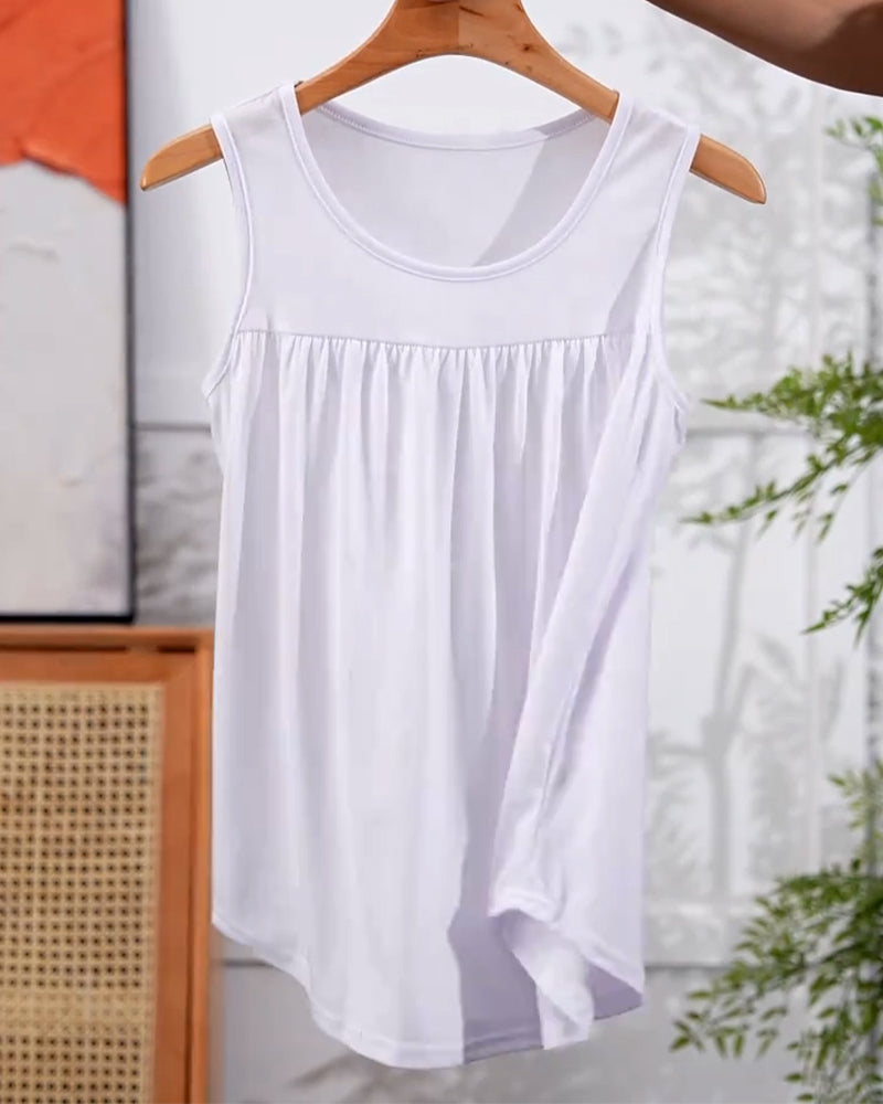 Conjunto de tres piezas sin mangas plisadas con chaqueta amplia