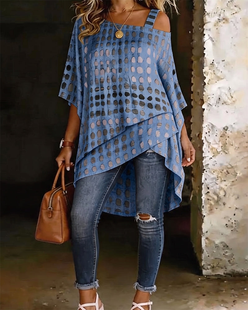 Blusa estampada de lunares con escote asimétrico de un solo hombro