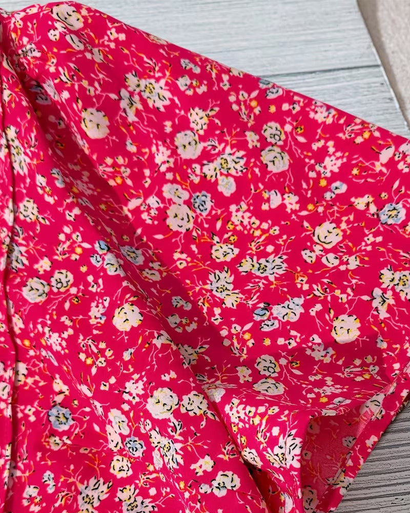 Blusa de escote en V con botones, estampado floral