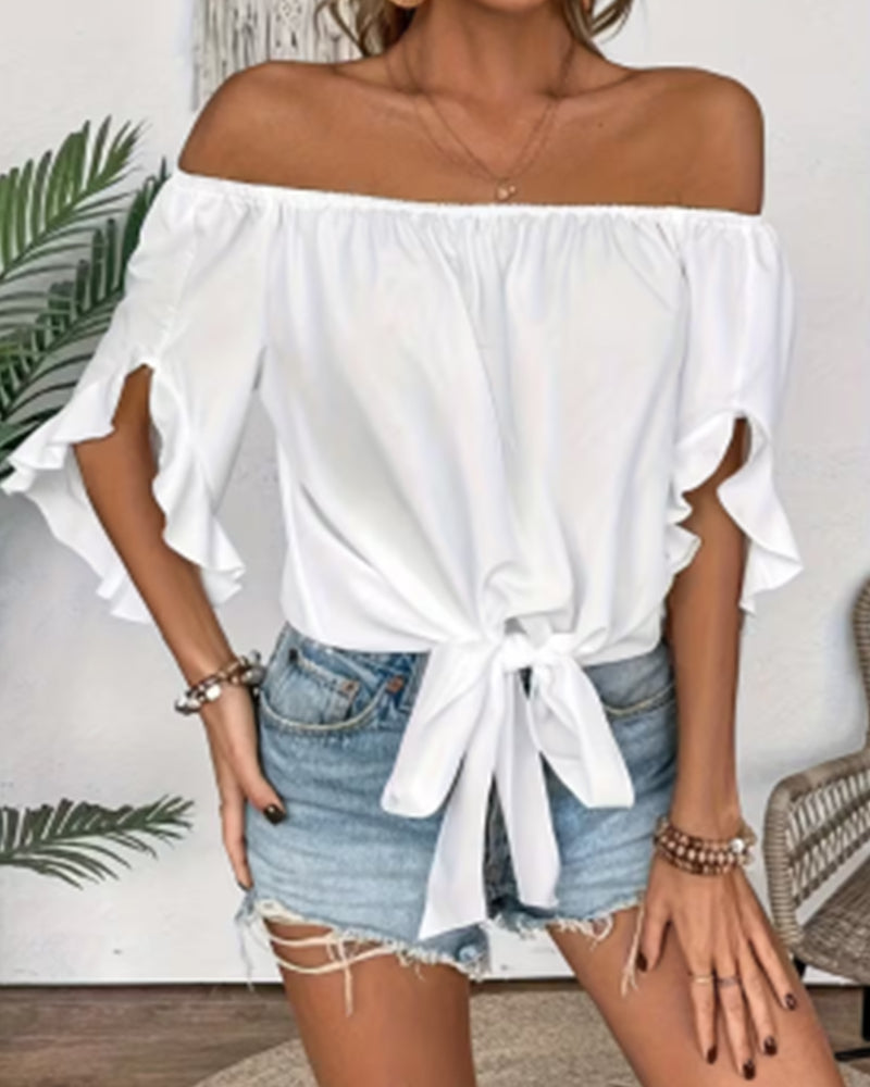 Blusa hombros descubiertos con nudo y mangas acampanadas