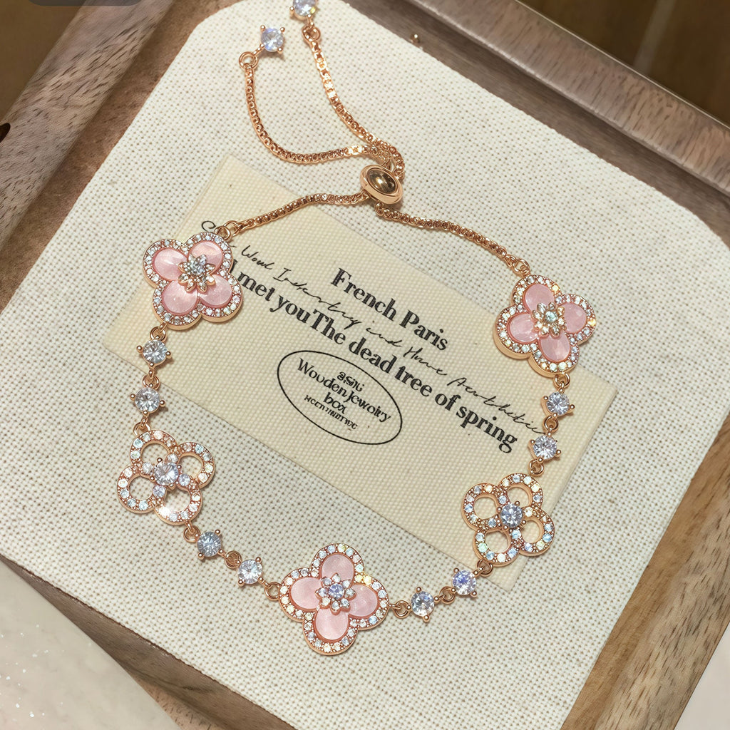 Dainty Pink Clover Lucky Jewelry Set
