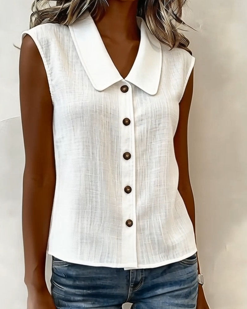 Camisa sin mangas con cuello de lino y algodón