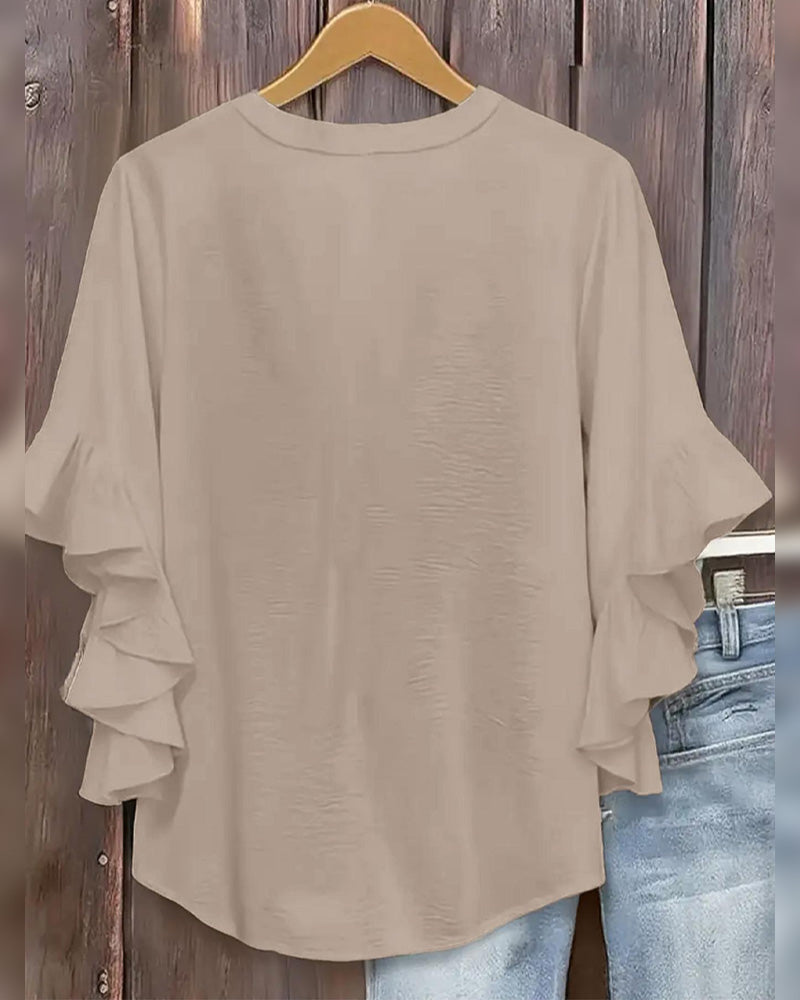 Blusa de escote en V pequeño con volante